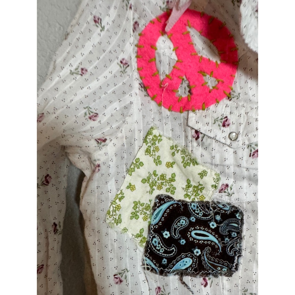 Kids‎ Floral Patchwork Shirt Novelty Applique Upcycled Hippie Vintage - Picture 4 of 6
